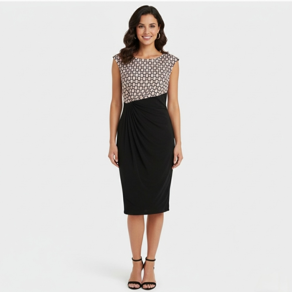 Connected Apparel Colorblock Ruched Sheath Cocktail Dress